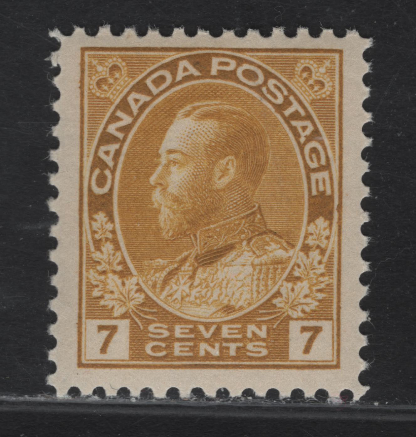 Lot 160 (C) Canada  #113 7c Yellow Ochre King George V, 1911-1925 Admiral Issue, A VFNH Single, Wet Printing, Normal Frameline, Paper ABN-E, Perf 11.9.