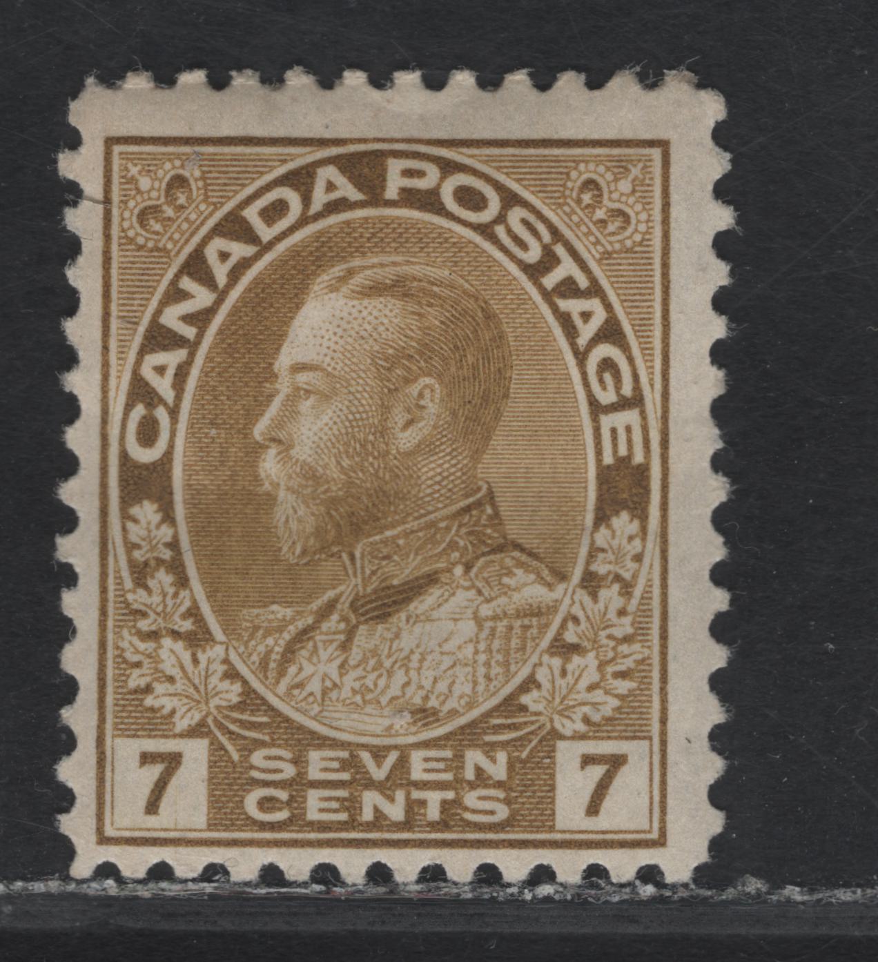 Lot 163 (C) Canada  #113b 7c Straw King George V, 1911-1925 Admiral Issue, A FOG Single, Paper ABN-A, Normal Frameline, Perf 12x11.9.