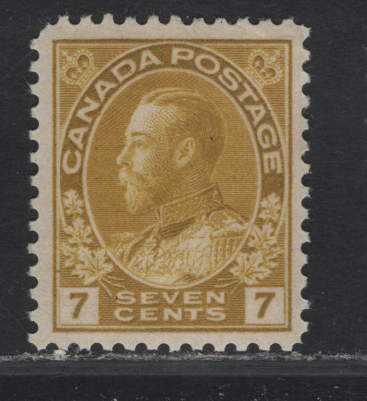 Lot 164 (C) Canada  #113a 7c Bright Olive Bistre King George V, 1911-1925 Admiral Issue, A FOG Single, Paper ABN-E, Normal Frameline, Perf 12x11.9.