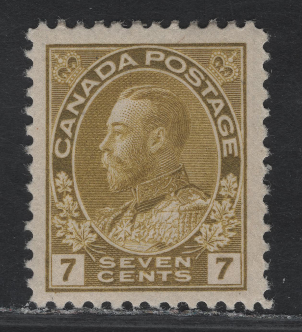 Lot 165 (C) Canada  #113c 7c Pale Sage Green King George V, 1911-1925 Admiral Issue, A VFOG Single, Paper ABN-A, Normal Frameline, Perf 12x11.9.