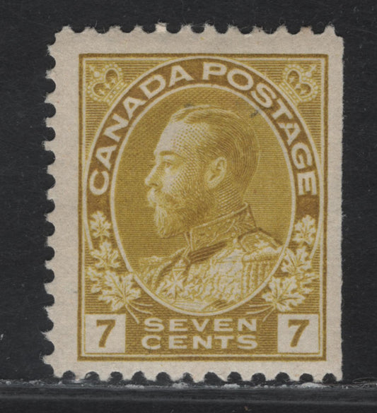 Lot 166 (C) Canada  #113iv 7c Greenish Yellow King George V, 1911-1925 Admiral Issue, A FOG Right Sheet Margin Single, Paper ABN-E, Normal Frameline, Perf 11.8x11.9, Natural Straight Edge.