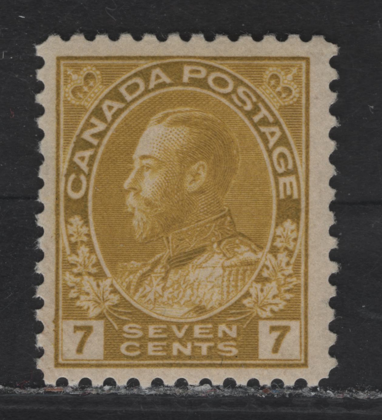 Lot 167 (C) Canada  #113iv 7c Bright Greenish Yellow King George V, 1911-1925 Admiral Issue, A VFOG Single, Paper ABN-A, Normal Frameline, Perf 11.9.