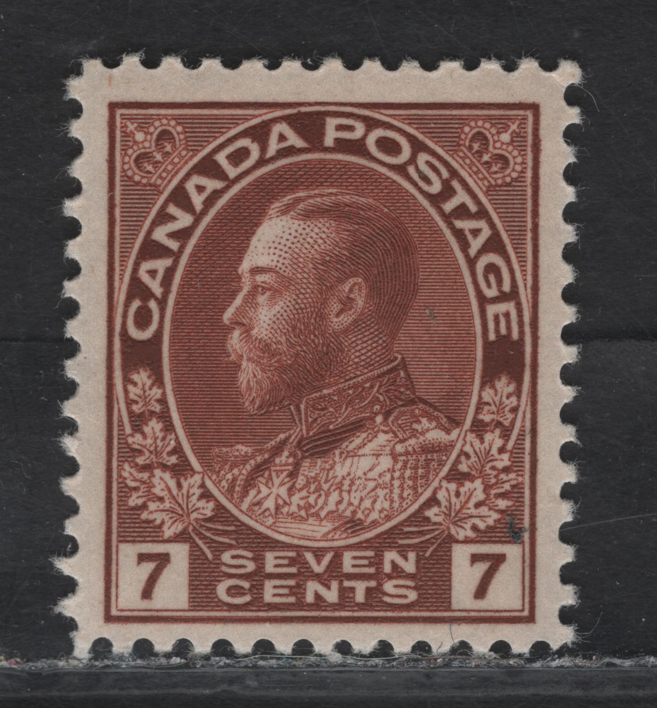 Lot 171 (C) Canada  #114 7c Red Brown King George V, 1911-1925 Admiral Issue, A FOG Single, Dry Printing, Paper ABN-M, Weakly Retouched Frameline, Perf 11.9.