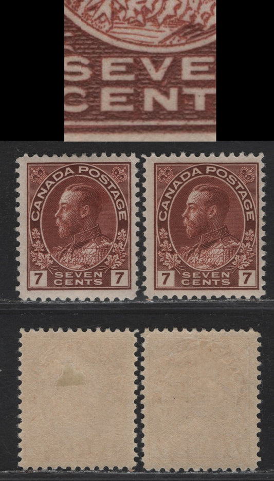 Lot 172 (C) Canada  #114b, 114iv 7c Lake Brown King George V, 1911-1925 Admiral Issue, 2 FOG Singles, Wet Printings, Papers ABN-VVV & ABN-V, Perfs 12x11.9 & 11.8x11.9.