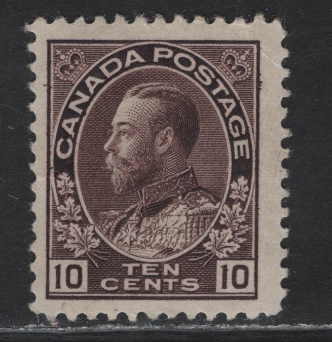 Lot 179 (C) Canada  #116 10c Plum King George V, 1911-1925 Admiral Issue, A VGOG Single, Paper ABN-E, Normal Frameline, Perf 11.9, Small Corner Crease At UR.