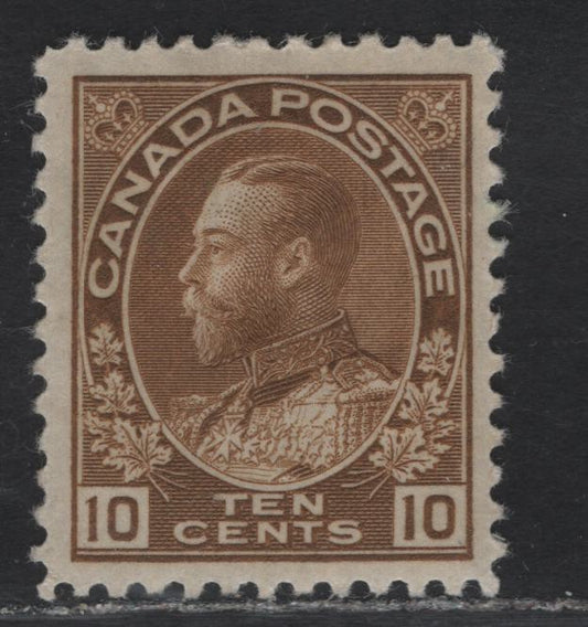Lot 193 (C) Canada  #118 10c Bistre Brown King George V, 1911-1925 Admiral Issue, A FOG Single, Dry Printing, Paper ABN-F, Weakly Retouched Frameline, Perf 12.1x11.8.