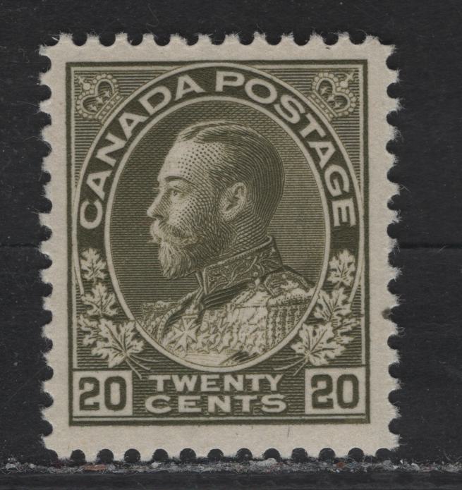 Lot 198 (C) Canada  #119 20c Grayish Olive King George V, 1911-1925 Admiral Issue, A VFOG Single, Dry Printing, Paper ABN-J, Perf 11.9x11.85.