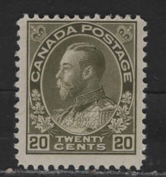 Lot 199 (C) Canada  #119 20c Pale Grayish Olive King George V, 1911-1925 Admiral Issue, A FNH Single, Dry Printing, Paper ABN-M, Normal Frameline, Perf 12x11.9.