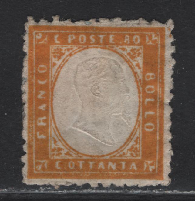Lot 20 Italy SC#21 80c Orange Victor Emmanuel II, 1862 Embossed Victor Emmanuel II Issue, A VFOG Single