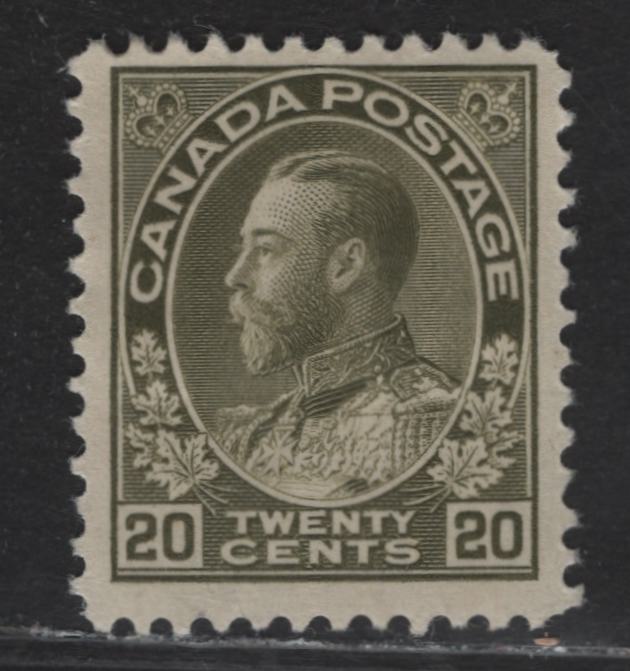 Lot 205 (C) Canada  #119iv 20c Olive King George V, 1911-1925 Admiral Issue, A FOG Single, Dry Printing, Paper ABN-J, Redrawn Frameline, Perf 12x11.8.