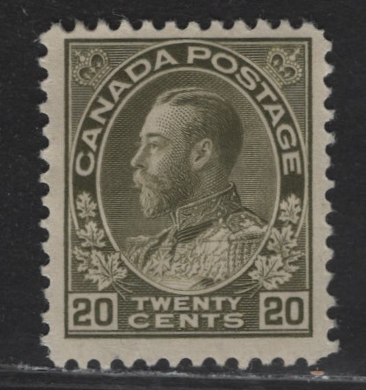 Lot 205 (C) Canada  #119iv 20c Olive King George V, 1911-1925 Admiral Issue, A FOG Single, Dry Printing, Paper ABN-J, Redrawn Frameline, Perf 12x11.8.