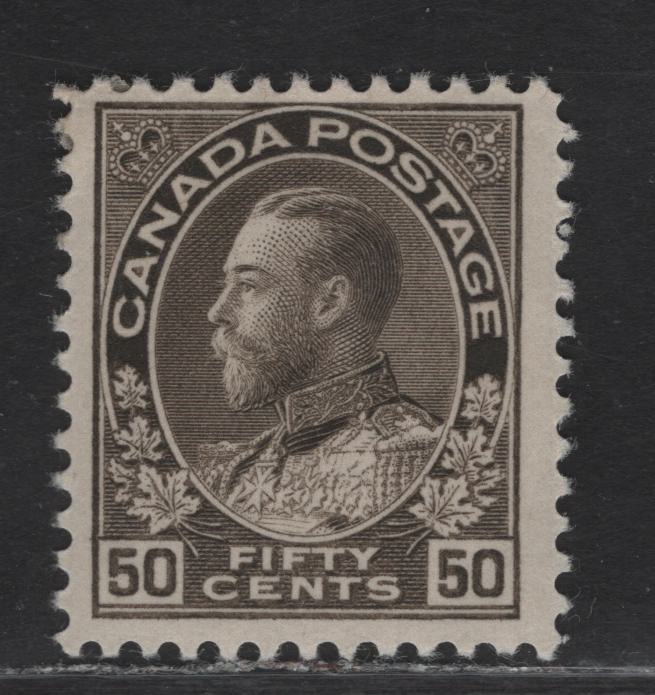 Lot 206 (C) Canada  #120 50c Brownish Gray King George V, 1911-1925 Admiral Issue, A FOG Single, Dry Printing, Paper ABN-TTT, Redrawn Frameline, Perf 11.9x11.95.