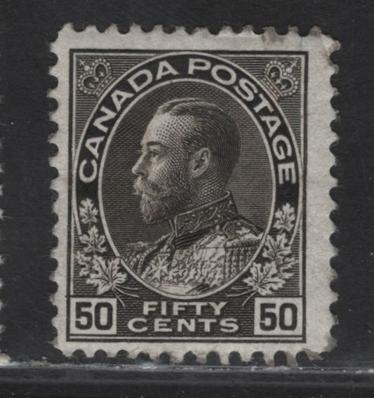 Lot 208 (C) Canada  #120a 50c Black King George V, 1911-1925 Admiral Issue, A Fine Unused Single, Wet Printing, Normal Frameline, Smaller Design, Perf 12.25x11.95.