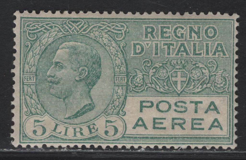 Lot 21 Italy SC#C9 5l Gray Green Victor Emmanuel II, 1926-1928 Victor Emmanuel II Airmail Issue, A FNH Single