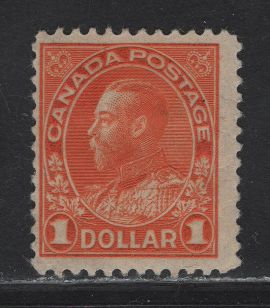 Lot 212 (C) Canada  #122 $1 Orange King George V, 1911-1925 Admiral Issue, A FOG Single, Dry Printing, Retouched Frameline, Paper ABN-I, Perf 11.9.