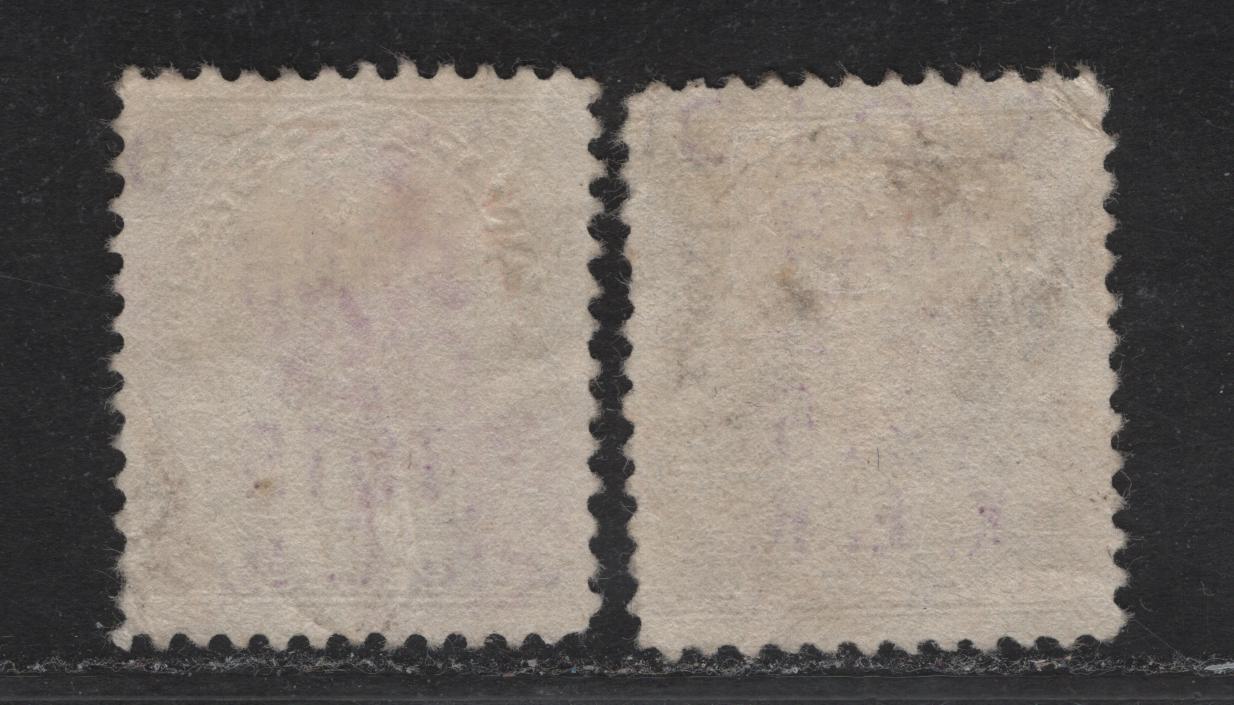Lot 218 (C) Canada  #MR2c, MR2D 20c - 50c Olive Green - Black King George V, 1915 War Tax Issue, 2 Very Good Used Singles, Papers ABN-E & ABN-A, Perf 12x11.9, Light Creases