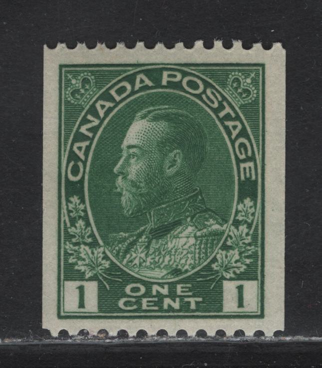 Lot 220 (C) Canada  #131 1c Deep Yellowish Green King George V, 1915-1924 Admiral Coil Issue, A VFNH Single, Paper ABN-E, Perf 12 Horizontal