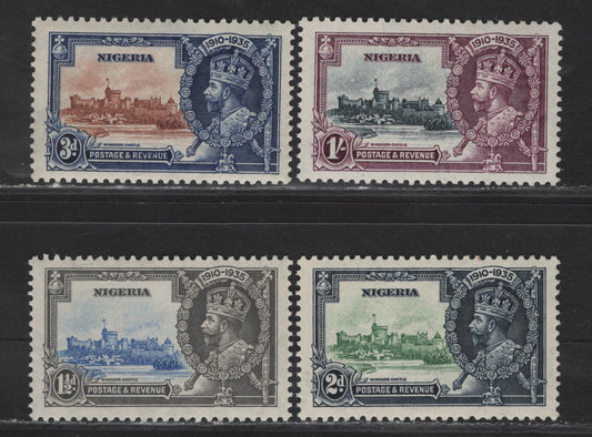 Nigeria SG#30-33 1.5d - 1/- Ultramarine & Gray -Slate & Purple KGV & Windsor Castle, 1935 Silver Jubilee Issue, 4 VFNH Singles, Basic NH Set