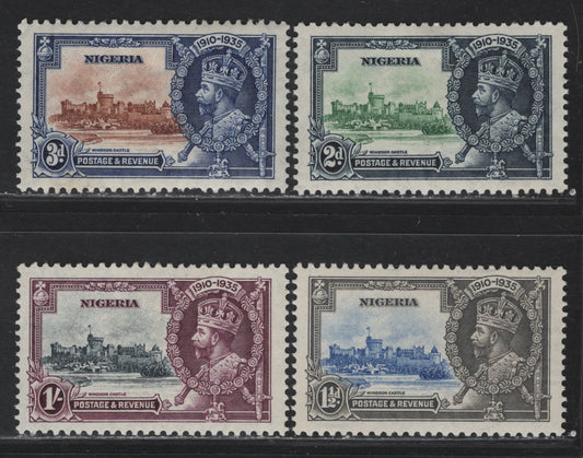 (C) Nigeria SG#30-33 1.5d - 1/- Ultramarine & Gray -Slate & Purple KGV & Windsor Castle, 1935 Silver Jubilee Issue, 4 VFOG Singles, Basic Hinged Set