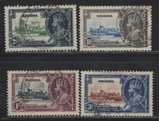 Lot 228 Nigeria SG#30-33 1.5d - 1/- Ultramarine & Gray -Slate & Purple KGV & Windsor Castle, 1935 Silver Jubilee Issue, 4 Very Fine Used Singles