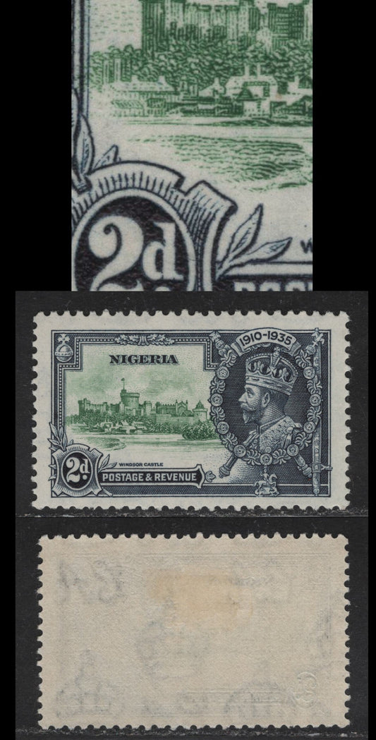 Lot 235 Nigeria SG#31 2d Green & Indigo KGV & Windsor Castle, 1935 Silver Jubilee Issue, A VFOG Single, Showing Major Upward Shift Of Vignette, Where There Is Quite A Lot Of White Space Between The Value Tablet & Broca's Meadow