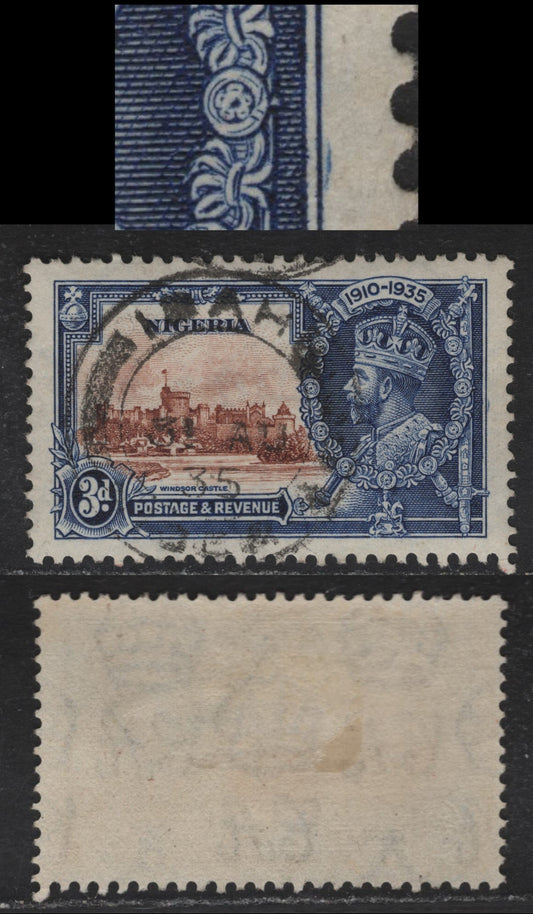 Lot 245 Nigeria SG#32var 3d Orange Brown & Deep Blue KGV & Windsor Castle, 1935 Silver Jubilee Issue, A Very Fine Used Single, Showing Arc In Right Margin To The Right of The Portrait With Jedah CDS