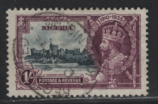 Lot 250 Nigeria SG#33 1/- Slate & Purple KGV & Windsor Castle, 1935 Silver Jubilee Issue, A Very Fine Used Single, Kano registry Cancel