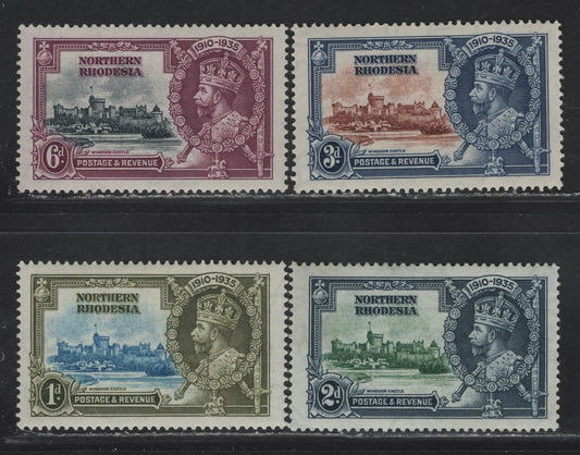 Lot 258 Northern Rhodesia SG#18-21 1d - 6d Light Blue & Olive Green - Slate & Purple KGV & Windsor Castle, 1935 Silver Jubilee Issue, 4 VFOG Singles