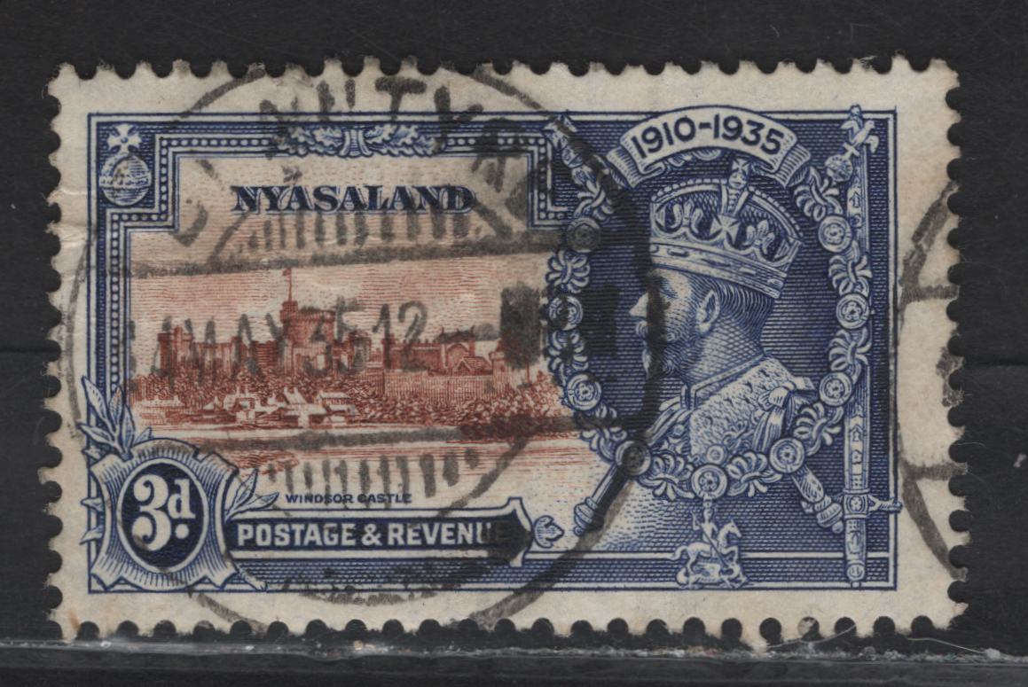 Lot 269 Nyasaland SG#125 3d Brown & Deep Blue KGV & Windsor Castle, 1935 Silver Jubilee Issue, A Fine Used Single, May 14, 1935 Blantyre CDS