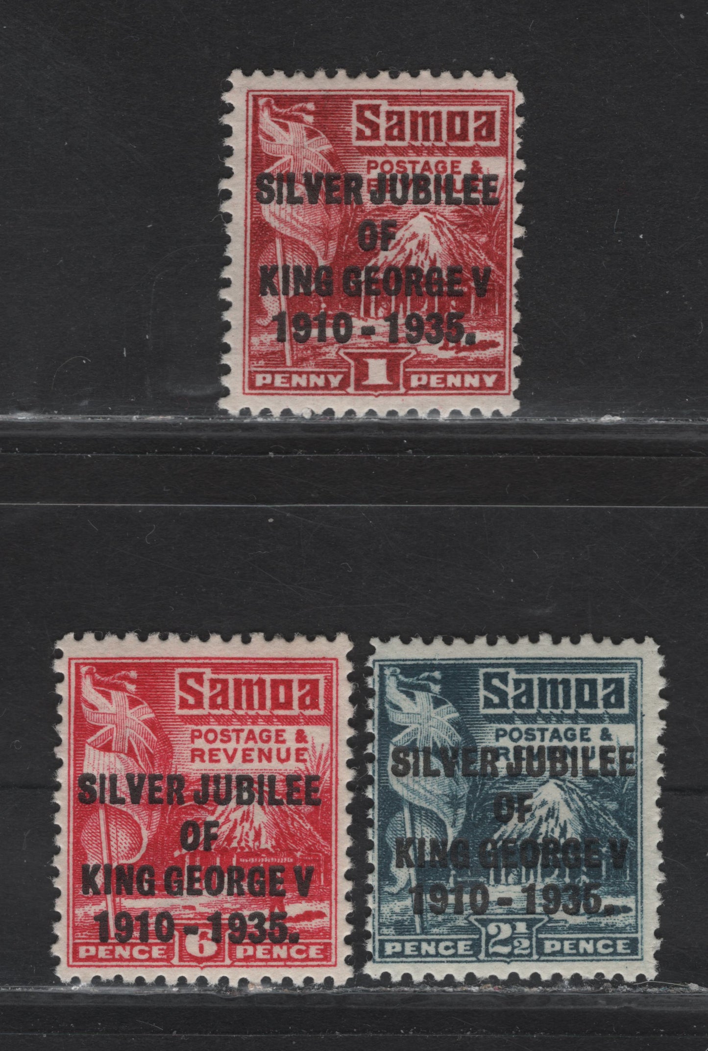 Lot 274 Samoa SG#177-179 1d - 6d Late - Bright Carmine Native Hut, 1935 Silver Jubilee Issue, 3 F/VFOG Singles