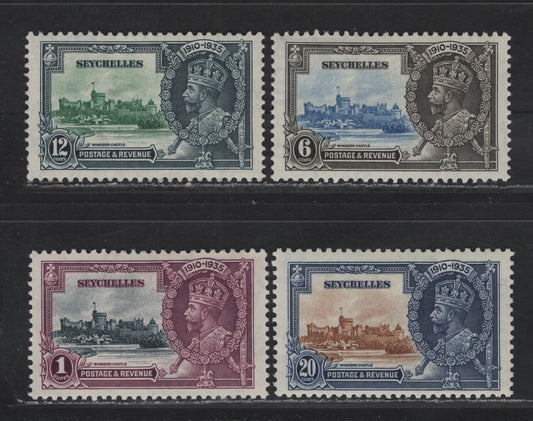 Lot 277 Seychelles SG#128-131 6c - 1r Ultramarine & Gray Black - Slate & Purple KGV & Windsor Castle, 1935 Silver Jubilee Issue, 4 F/VFOG Singles, Basic Hinged Set