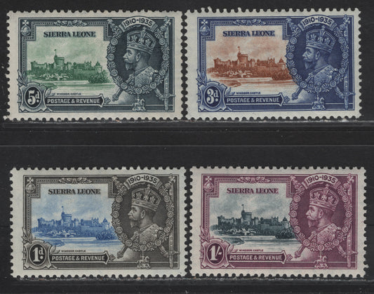 Lot 285 (C) Sierra Leone SG#181-184 1d - 1/- Ultramarine & Gray Black - Slate & Purple KGV & Windsor Castle, 1935 Silver Jubilee Issue, 4 VFOG Singles, Basic Hinged Set