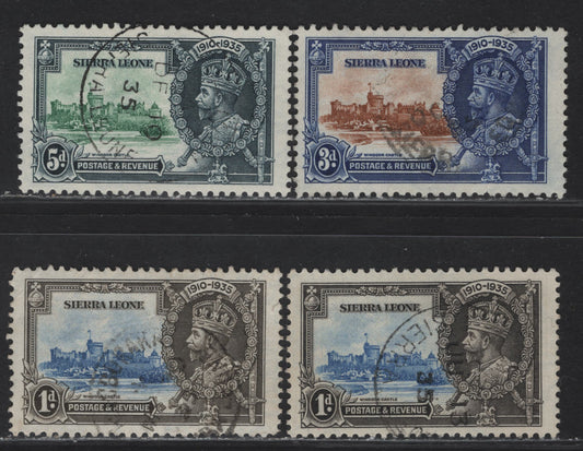 Lot 287 Sierra Leone SG#181-183 1d - 5d Ultramarine & Gray Black - Green & Indigo KGV & Windsor Castle, 1935 Silver Jubilee Issue, 4 Fine/Very Fine Used Singles, Used Part Set Including Two Shades Of 1d