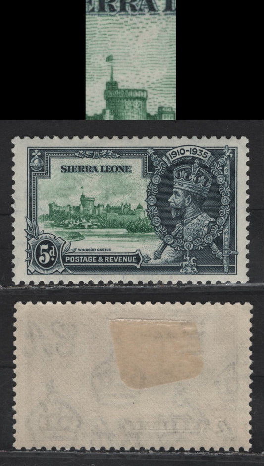 Lot 293 (C) Sierra Leone SG#183var 5d Green & Indigo KGV & Windsor Castle, 1935 Silver Jubilee Issue, A VFOG Single, Flag Fully Detatched From The Flagstaff, Likely Constant