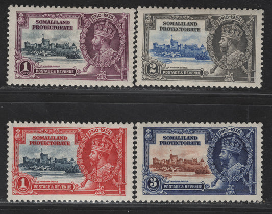 Lot 296 Somaliland Protectorate SG#86-89 1a - 1r Deep Blue & Scarlet - Slate & Purple KGV & Windsor Castle, 1935 Silver Jubilee Issue, 4 VFOG Singles