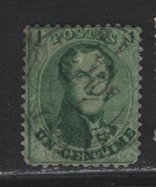 Lot 3 Belgium SC#13b 1c Green King Leopold I, 1863 King Leopold I Issue, A Very Good Used Single, Well Centered, Small Thin, Rounded Lower Corners.