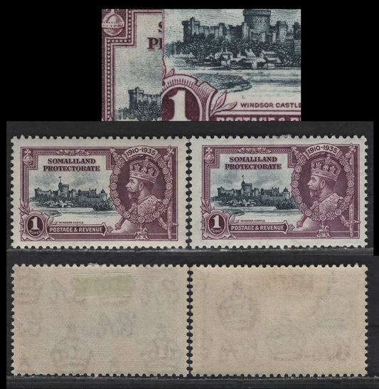 Lot 303 Somaliland Protectorate SG#89var 1r Slate & Purple KGV & Windsor Castle, 1935 Silver Jubilee Issue, 2 VFOG Singles, Potentially Constant Varieties Involving The Vignette Plate