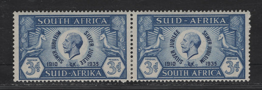 Lot 306 South Africa (C) SG#67 3d Blue King George V, 1935 Silver Jubilee Issue, A VFOG Pair, Showing Frame Breaks In Right Value Tablet of Both Stamps
