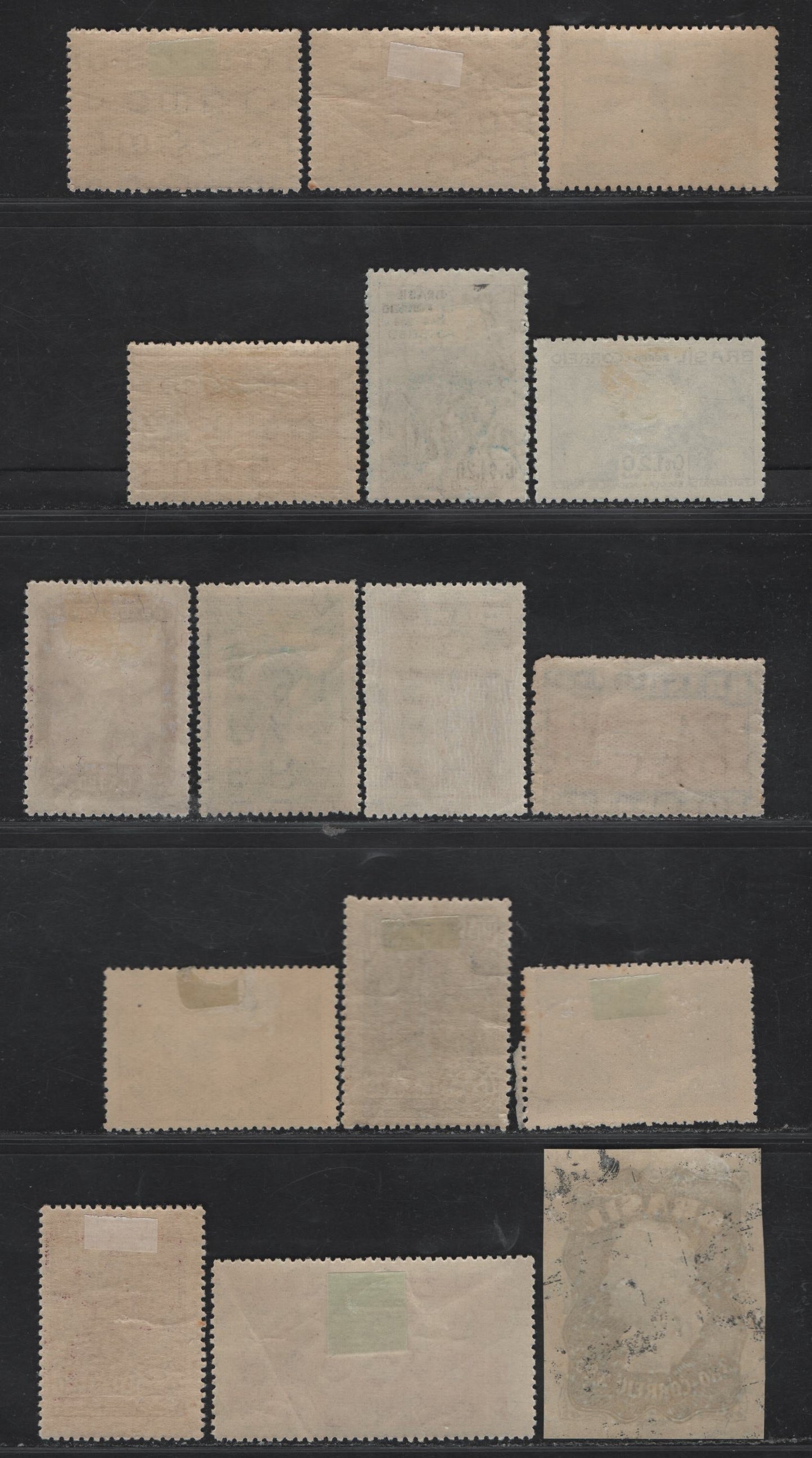 Lot 308 Brazil SG#C64, C67-C72, C75-C80 2.20cr - 1.20cr Dark Blue Green - Red Brown Dove & Flags of American Republics - Symbolical Of Brazilian Pop. Growth, 1947-1950 Airmail Issues, 15 VFOG Singles