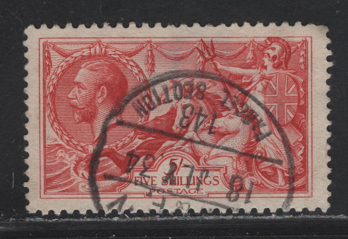 Lot 309 Great Britain (C) SG#416 5/- Rose Red Seahorses, 1918-1919 Seahorses Issue, A Very Fine Used Singles, Bradbury Wilkinson Printing