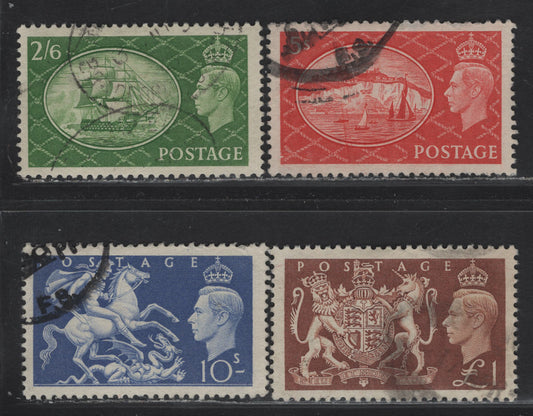 Lot 311 Great Britain SG#509-512 2/6 - £1 Yellow Green - Brown Festival, 1951 Festival High Value Issue, 3 Fine/Very Fine Used Singles