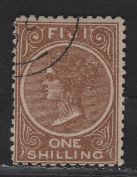 Lot 32 (C) Fiji SG#67a 1/- Brown Queen Victoria, 1881 Queen Victoria Keyplates Issue, A Fine Used Single, Perf 11x11.75