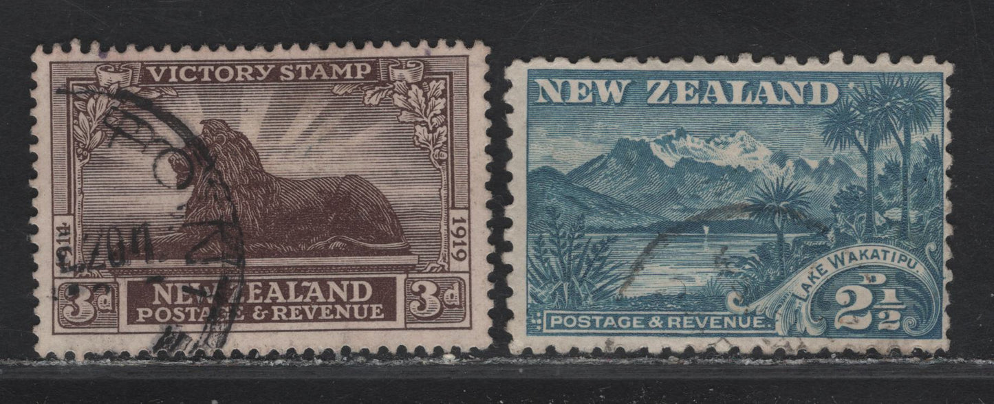 Lot 321 New Zealand (C) SG#260, 456 2.5d - 3d Blue - Chocolate Pictorial - Victory, 1899-1919 Pictorial - Victory Issues, 2 Fine/Very Fine Used Singles