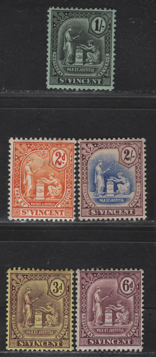 Lot 325 St. Vincent (C) SG#96, 101, 106-107, 118 2d - 2.- Orange - Blue & Purple Badge of the Colony, 1907-1917 Badge of the Colony Issue, 5 F/VFOG Singles, Multiple Crown CA Wmk