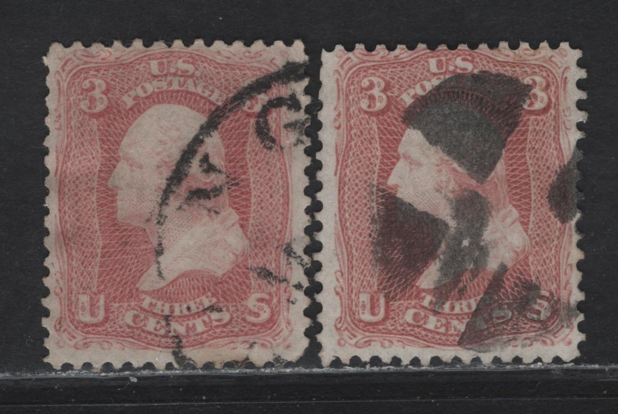 Lot 327 United States (C) SC#64b, 65 3c Rose - Rose Pink Franklin, 1861-1862 Civil War Issue, 2 Fine Used Singles
