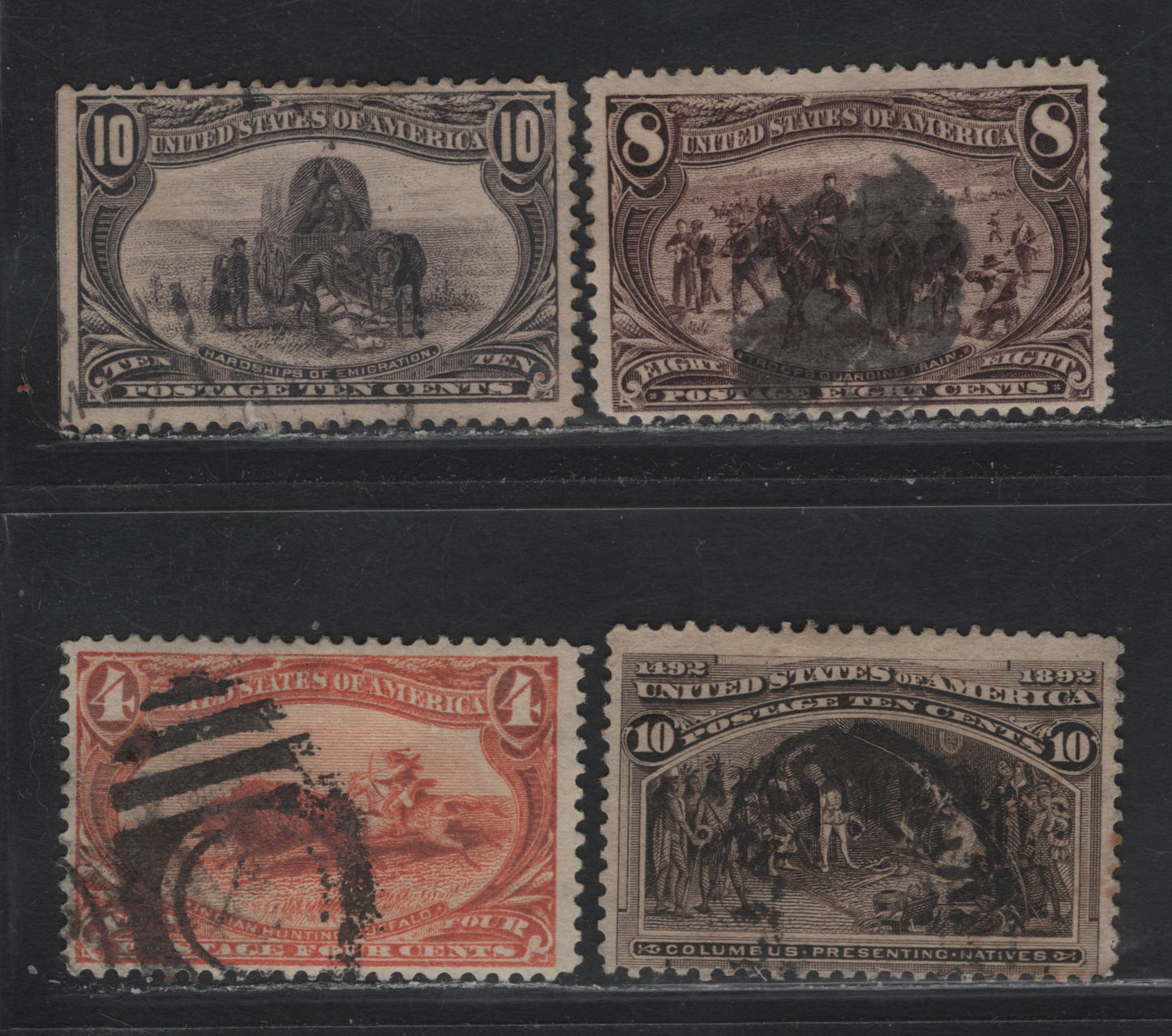 Lot 328 United States (C) SC#237, 287, 289-290 10c - 10c Black Brown - Gray Violet Columbian Exposition - Trans Mississippi, 1893-1898 Columbian Exposition - Trans Mississippi Issues, 4 Very Good/Fine Used Singles