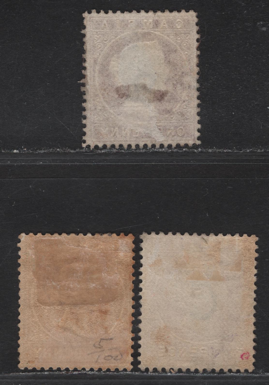 Lot 33 (C) Gambia SG#11B, 12B, 13B 1/2d, 1d, 2d Dull Orange, Maroon, Pale Rose Queen Victoria, 1880-1881 Queen Victoria Embossed Cameo Issue, 3 FOG/F/VF Unused Singles, Upright Crown CC Wmk