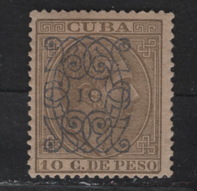 Lot 333 Cuba SC#116 10c on 10c Olive Bistre King Alfonso XII, 1883 Surcharged Issue, A FOG Single, Overprint Type D