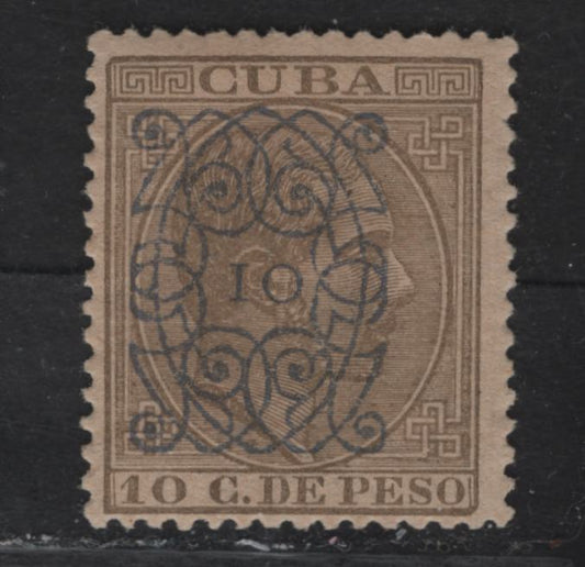 Lot 333 Cuba SC#116 10c on 10c Olive Bistre King Alfonso XII, 1883 Surcharged Issue, A FOG Single, Overprint Type D