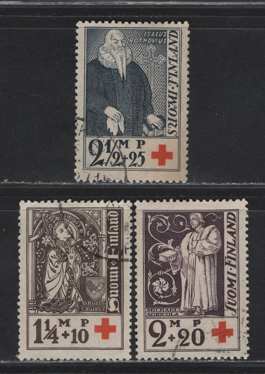 Lot 339 Finland (C) SC#B12-B14 1.25m+10p - 2.5m+25p Black Brown & Red -Indigo & Red Bishop Magnus Tawast - Michael Agricola, 1933 Semi Postal Issue, 3 Fine/Very Fine Used Singles, Corner Cancels May Be CTO